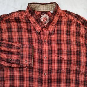 Cutter & Buck Mens Size L Orange Plaid Oxford Button Up‎ Long Sleeve Shirt